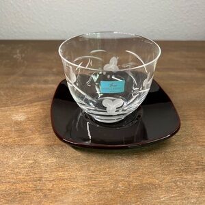 5-Piece New HOYA Crystal GLASS/WHITE IRIS SORBET BOWLS & SAUCERS IN ORIGINAL BOX